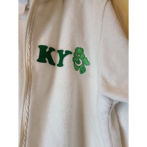 Vintage Y2K women's XL Care Bears Good Luck Bear Off-white Fleece Jacket hooded - Picture 4 of 6